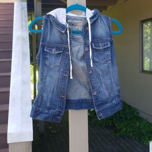 Jean jacket vest with hood